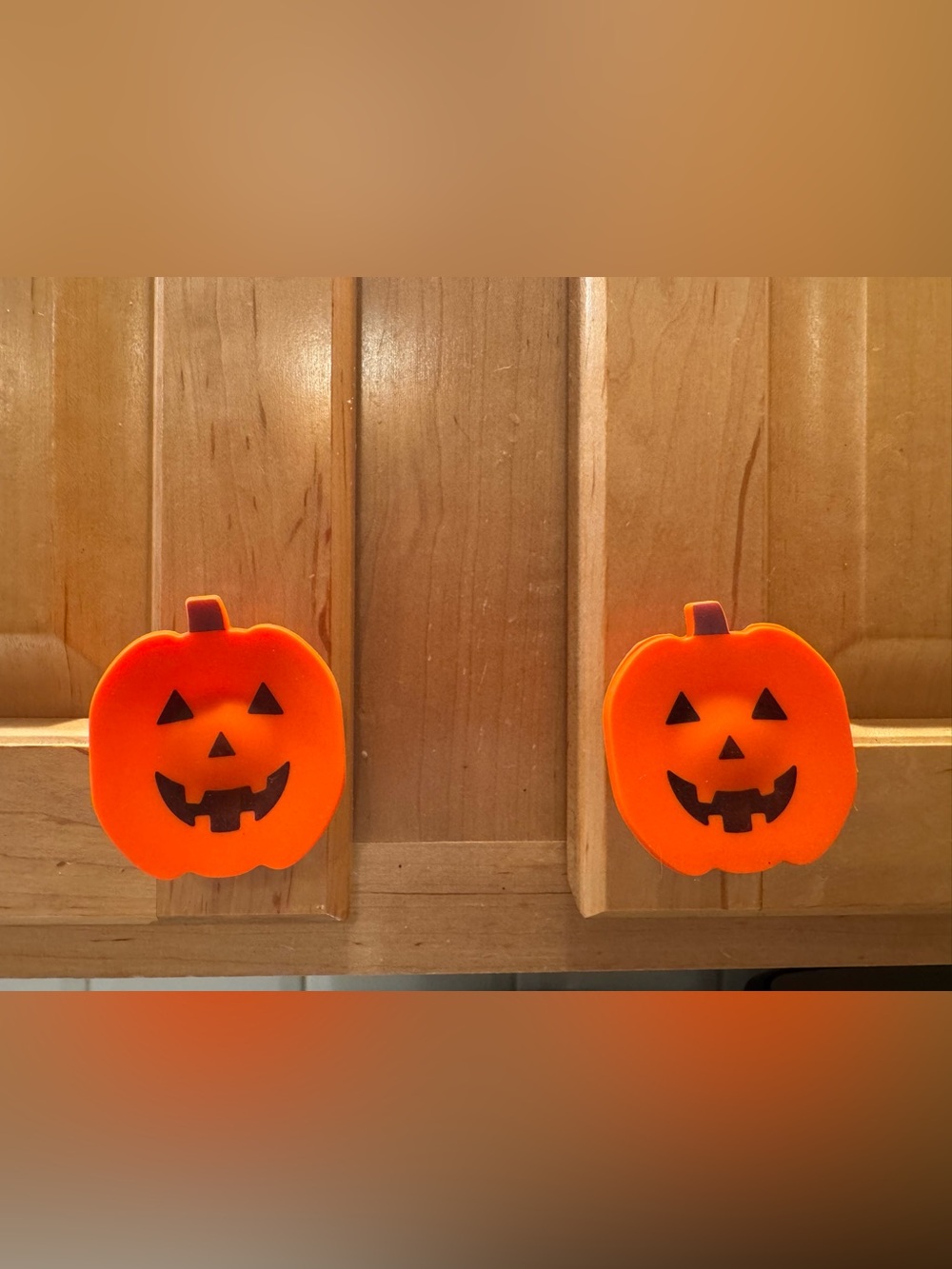 Orange Jack-O'-Lantern Cupboard Knob Covers— Halloween Pumpkin Decor
